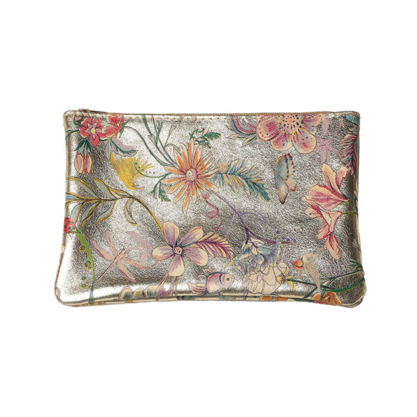 Les Cléias Pochette Zip L Gold Fleuri