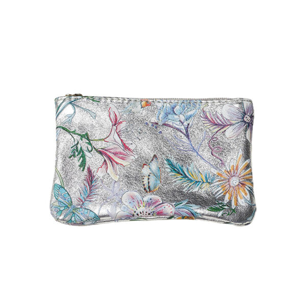 Les Cléias Pochette Zip S Argent Fleuri